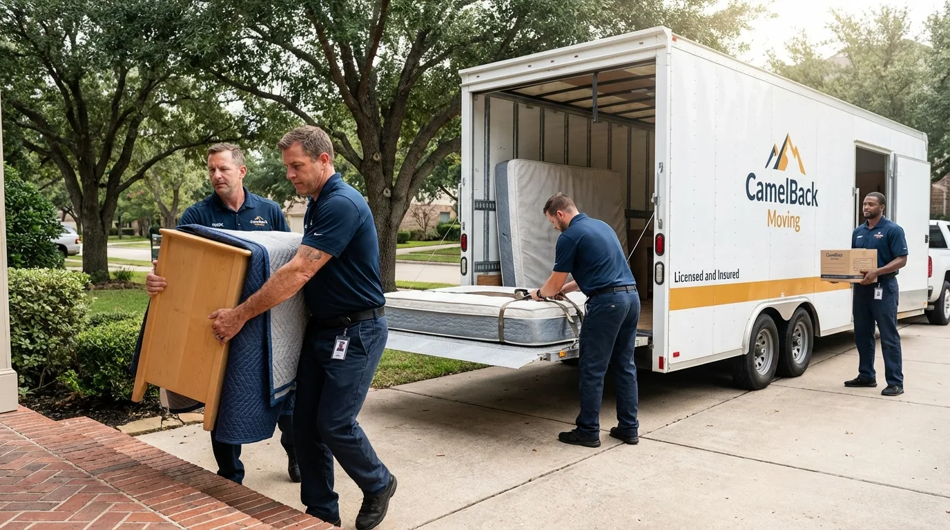 Crew loading residential truck for cross-state move from Tiffin, OH